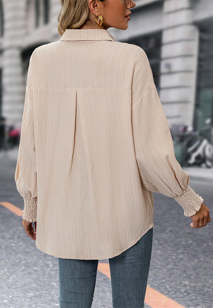 Striped Pattern Shirred Cuff Shirt
