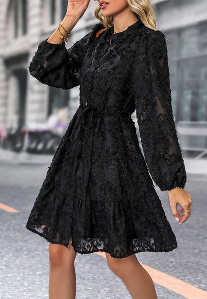 Button Front Tiered Lace Dress