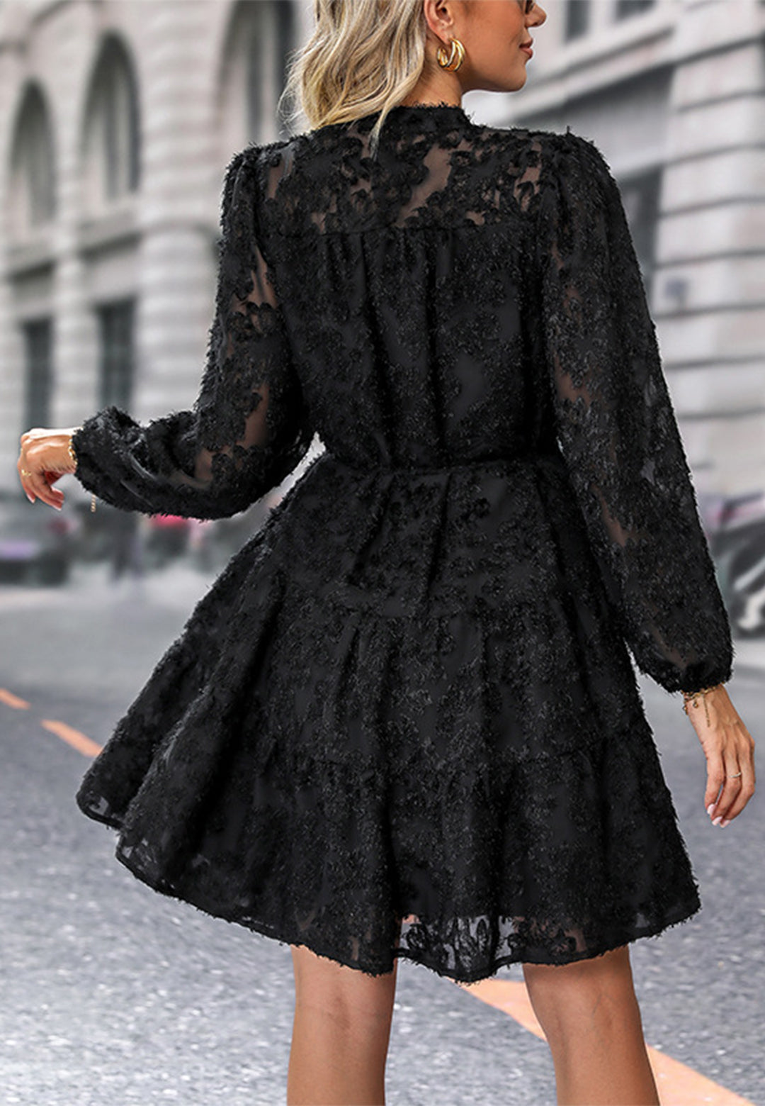 Button Front Tiered Lace Dress