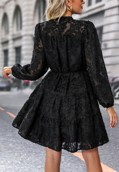 Button Front Tiered Lace Dress