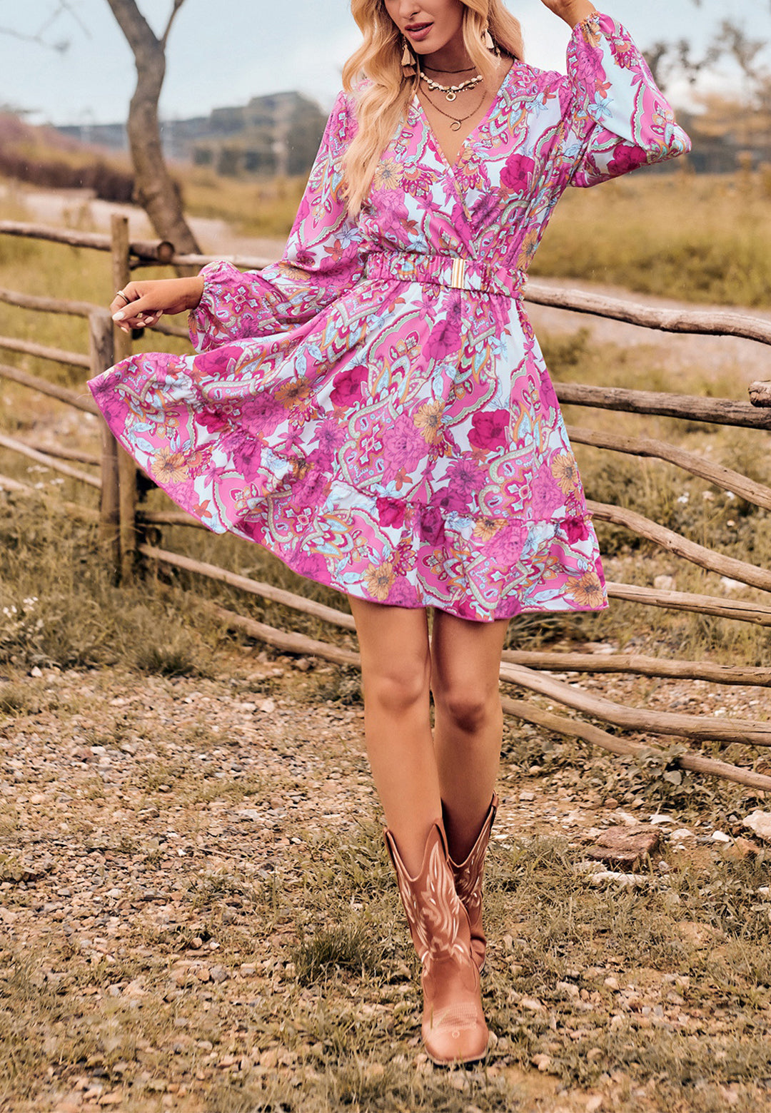 Vestido con estampado floral de cachemira