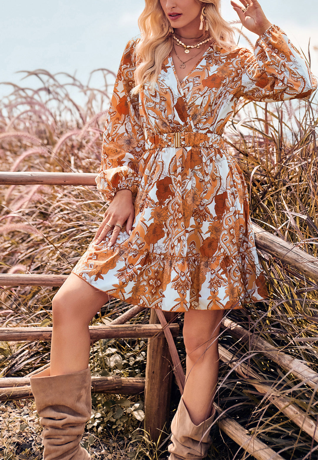 Vestido con estampado floral de cachemira