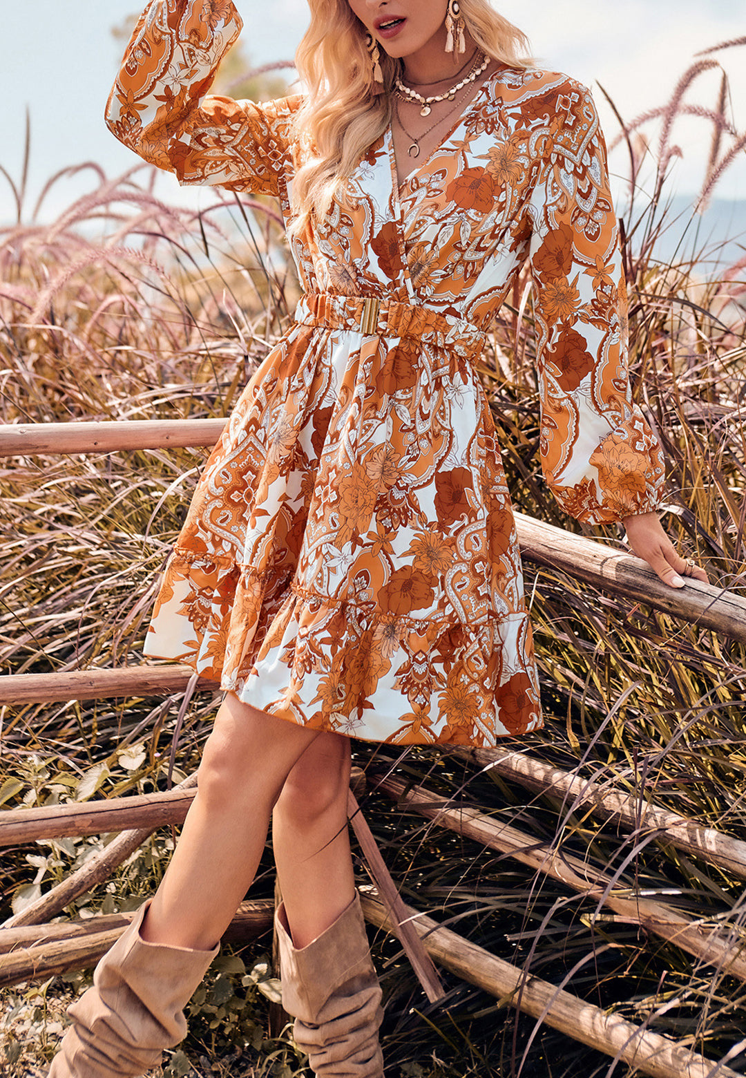 Vestido con estampado floral de cachemira