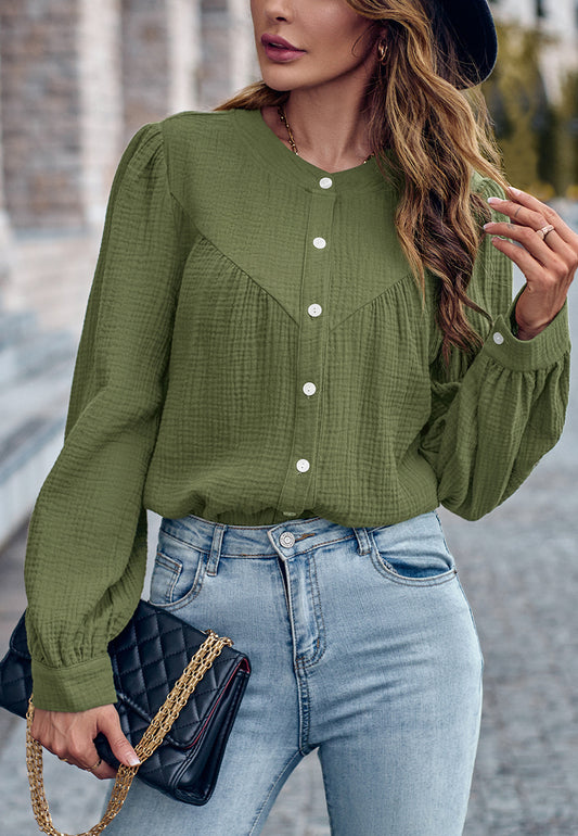 Round Neck Button Down Blouse