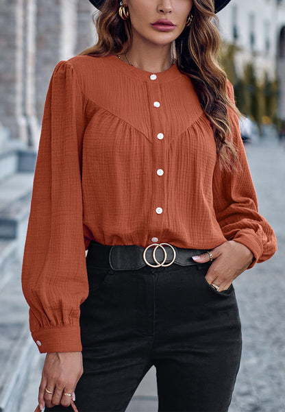 Round Neck Button Down Blouse