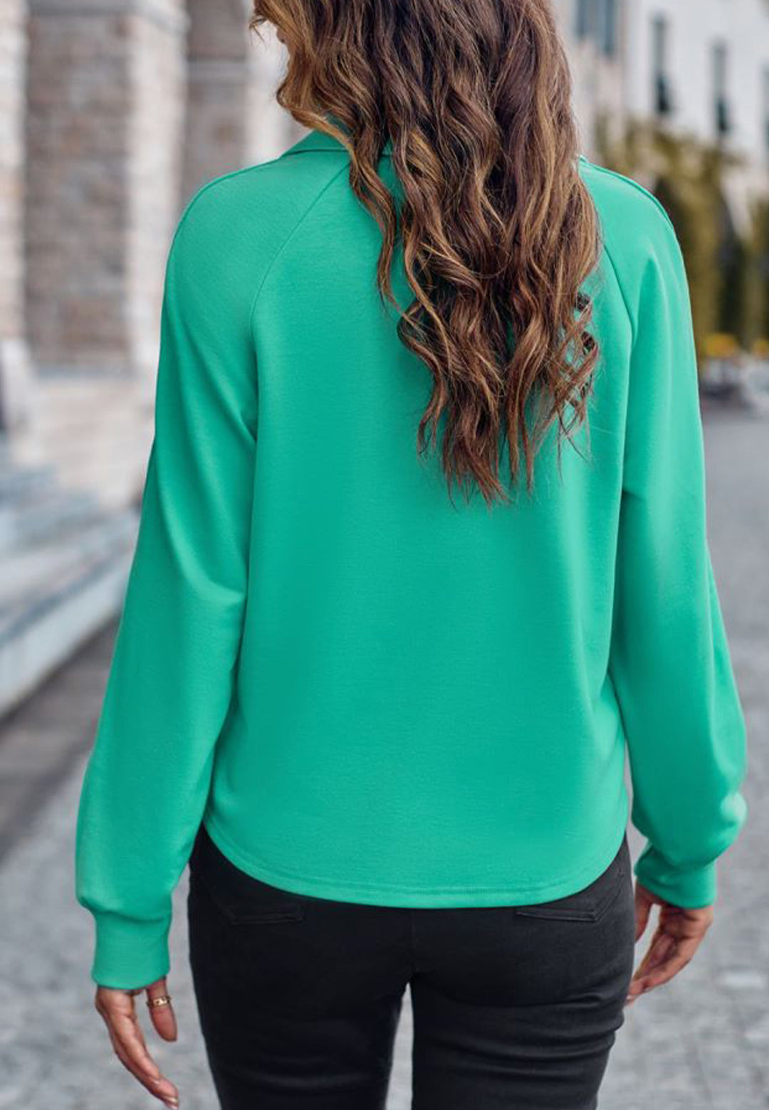 Striped Sleeve Henley Button Sweater