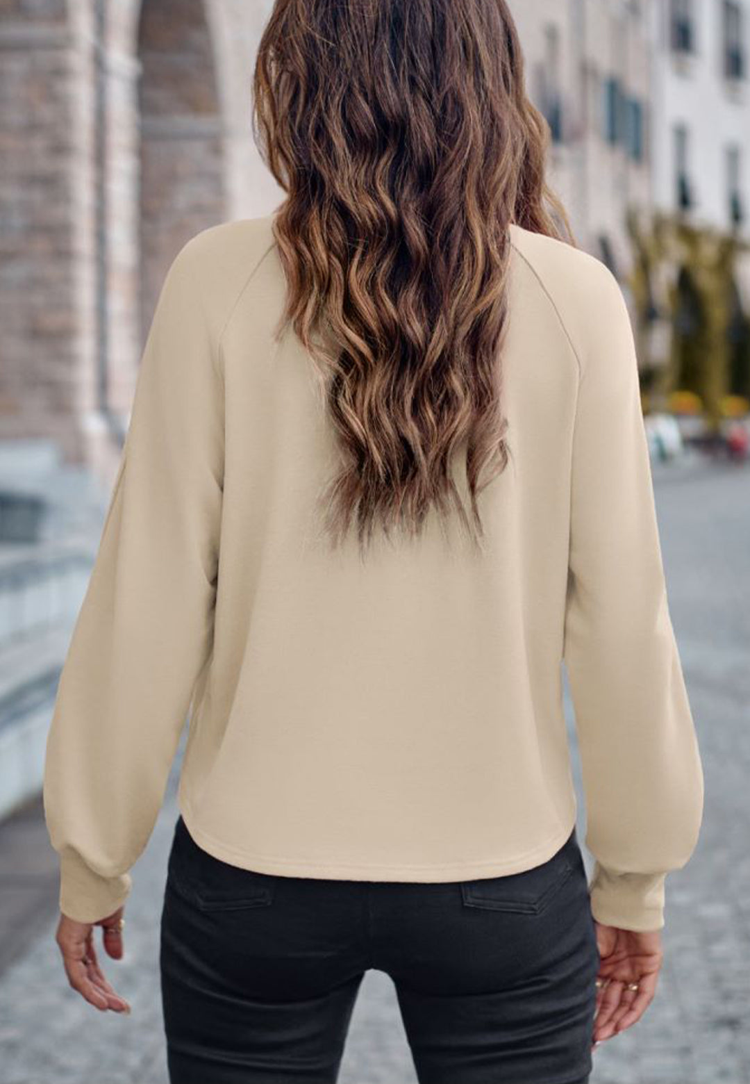 Striped Sleeve Henley Button Sweater