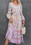 Pastel Floral Print V Neck Dress