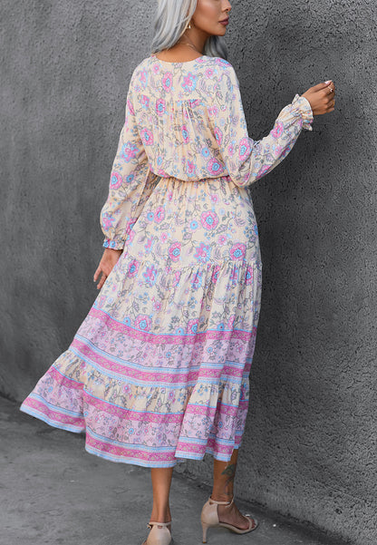 Pastel Floral Print V Neck Dress