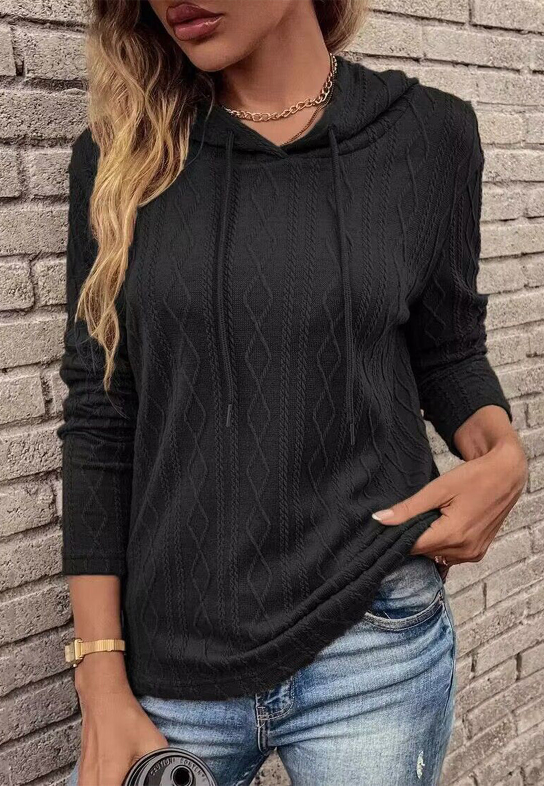 Cable Knit Drop Shoulder Hoodie