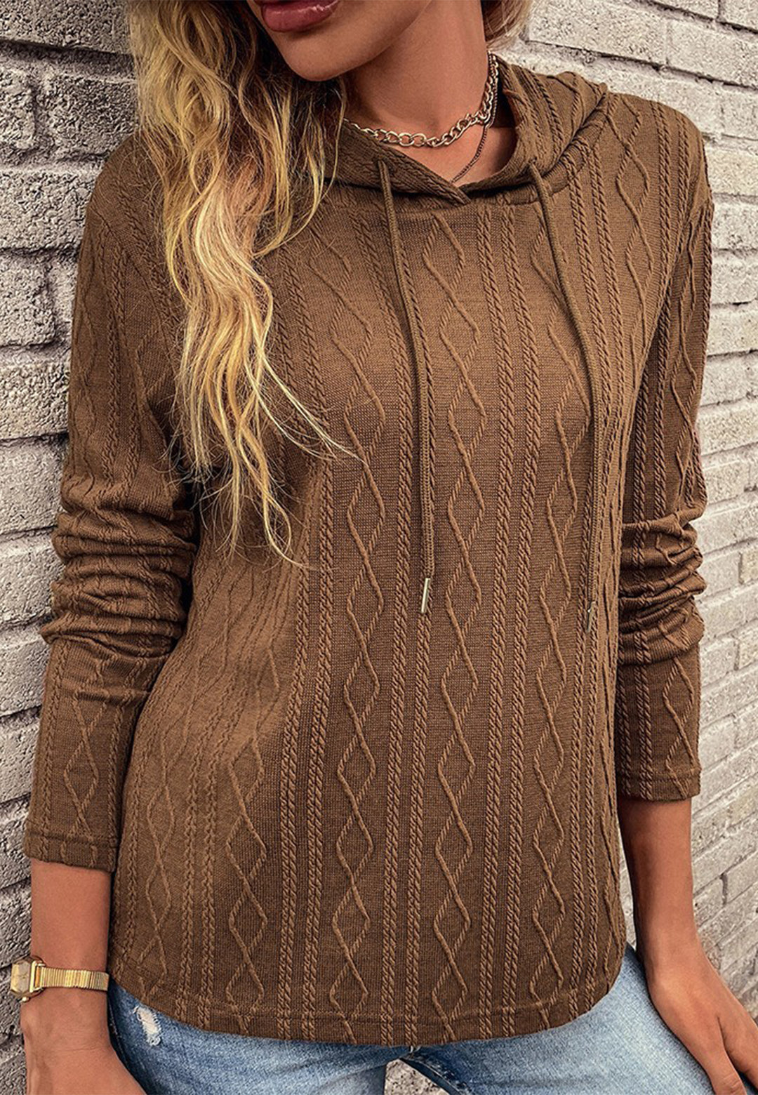 Cable Knit Drop Shoulder Hoodie