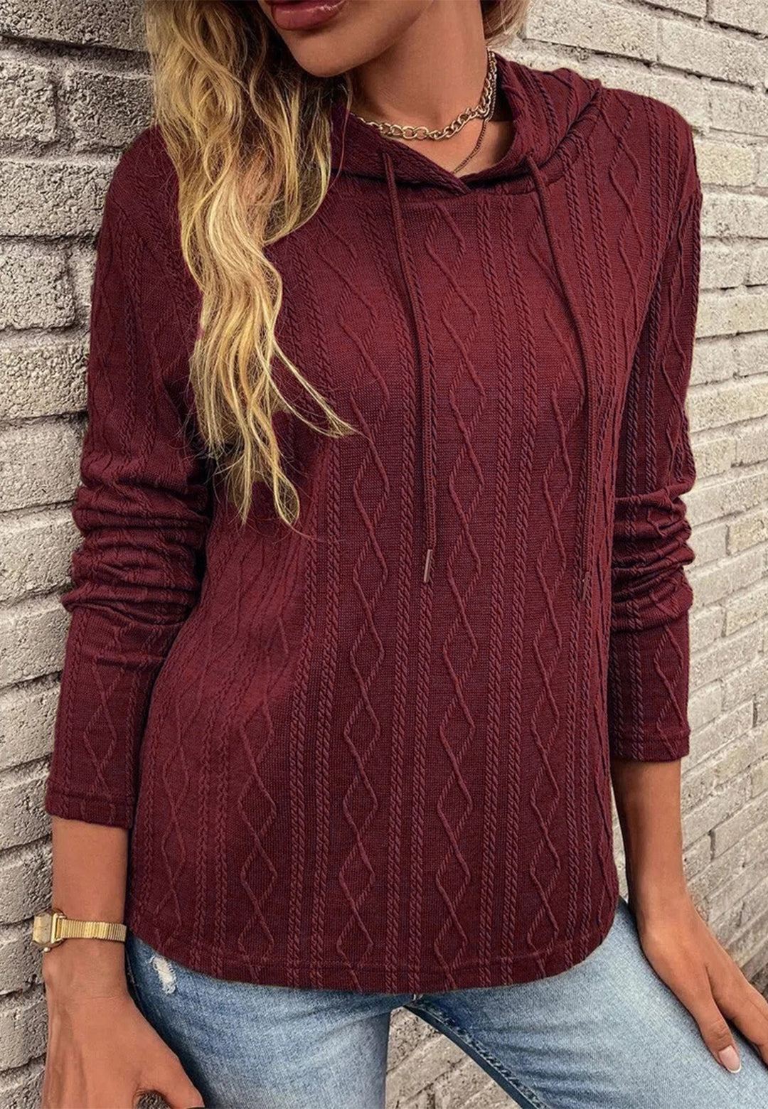 Cable Knit Drop Shoulder Hoodie