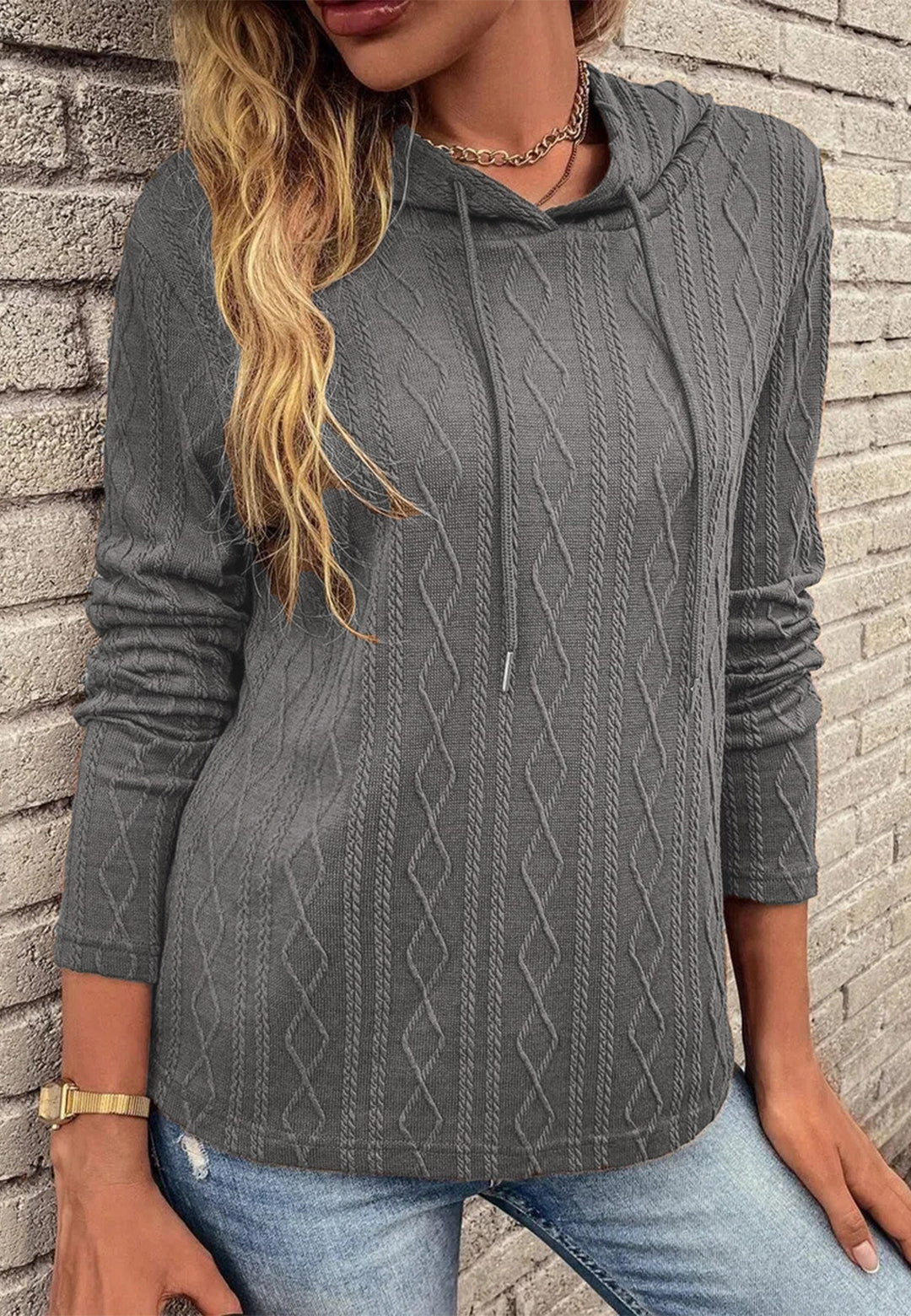 Cable Knit Drop Shoulder Hoodie