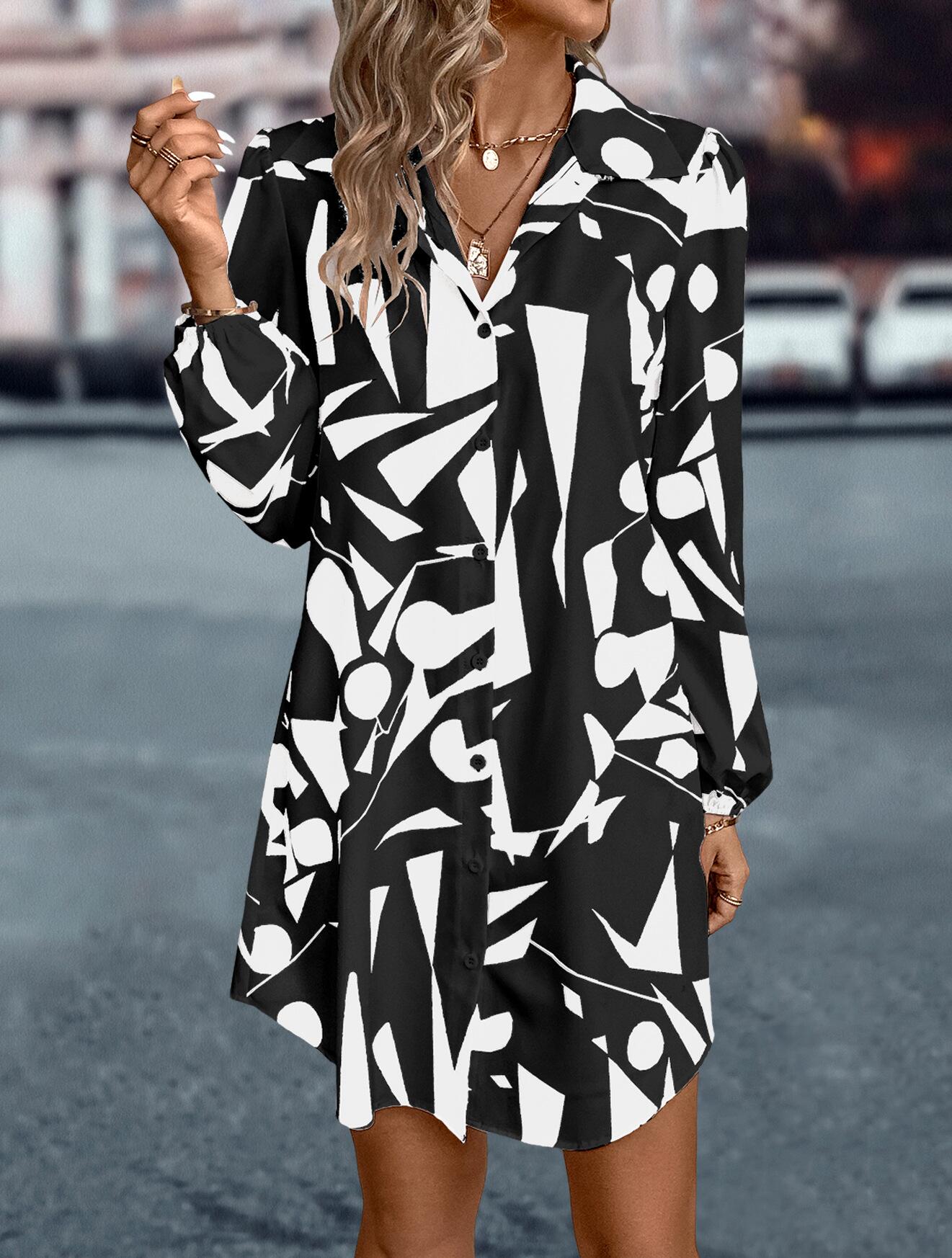 Vestido camisero con botones y estampado abstracto