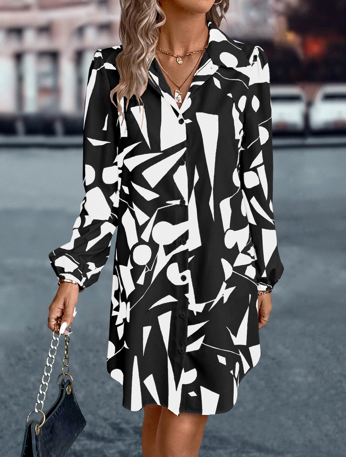 Vestido camisero con botones y estampado abstracto