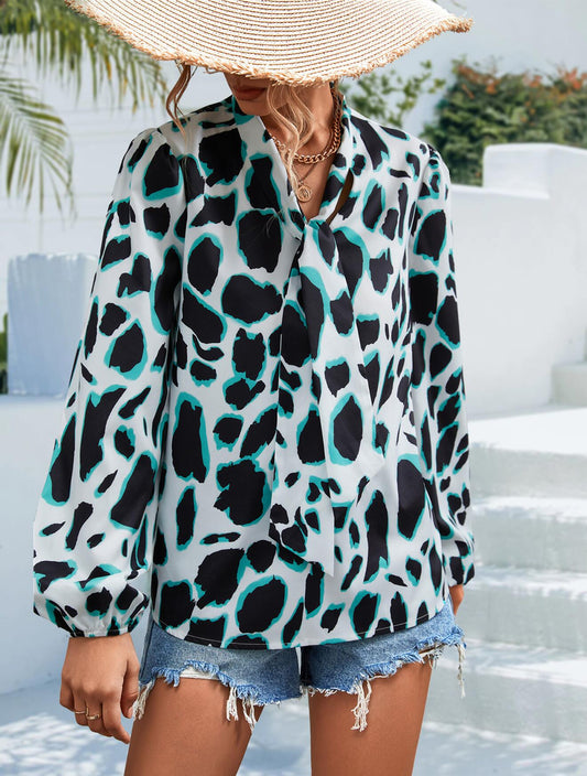 Tie V Neck Long Sleeve Blouse