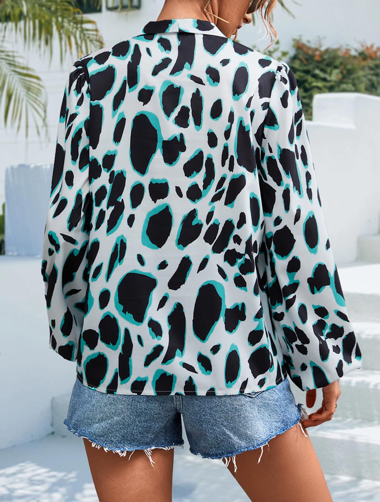 Blusa de manga larga con escote en V y lazo