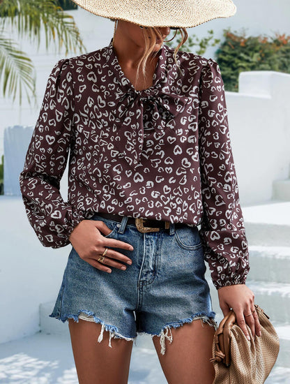 Tie V Neck Long Sleeve Blouse