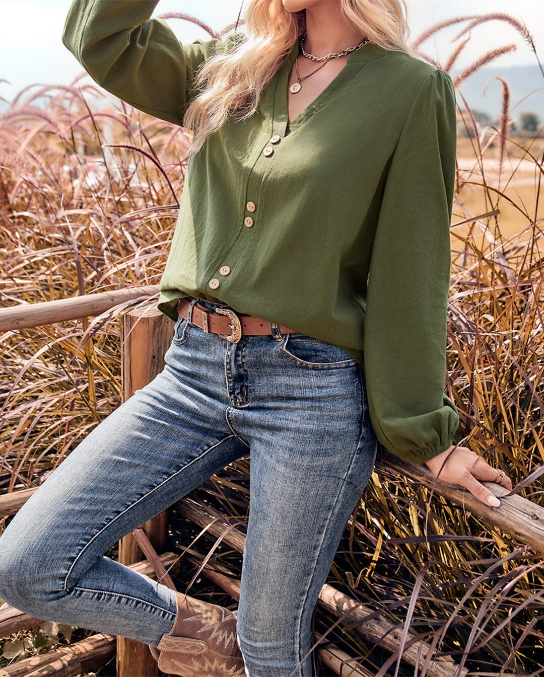 Double Button Detail Blouse