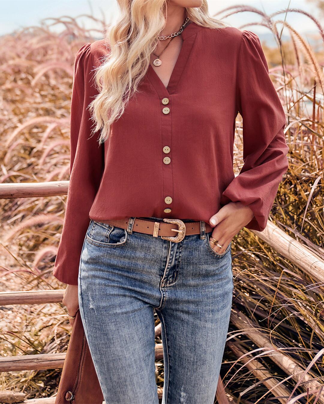 Double Button Detail Blouse
