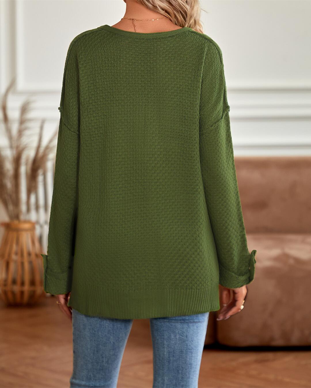 Button Detail V Neck Textured Top