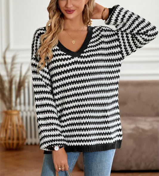 Geometric Striped Pattern Knit Sweater