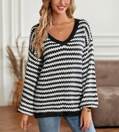 Geometric Striped Pattern Knit Sweater