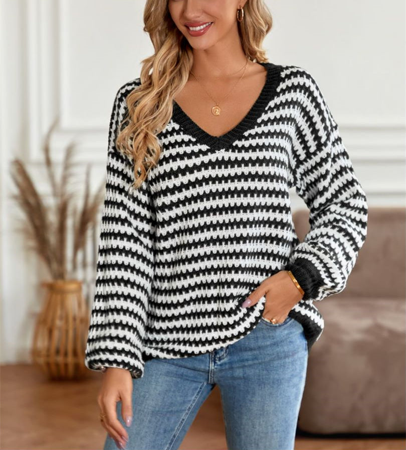 Geometric Striped Pattern Knit Sweater