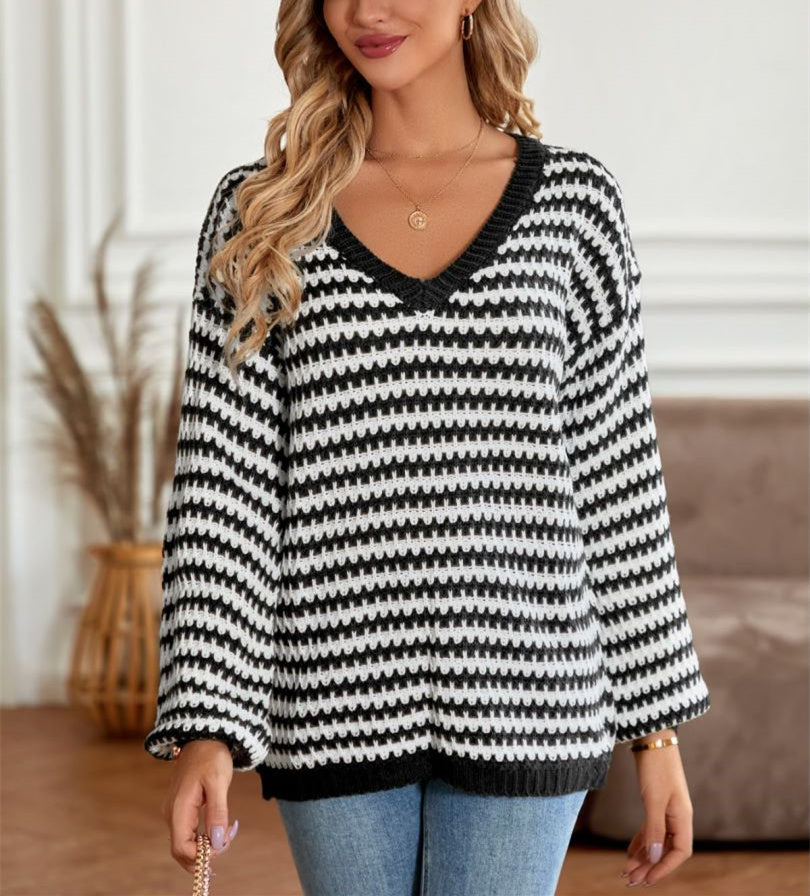 Geometric Striped Pattern Knit Sweater