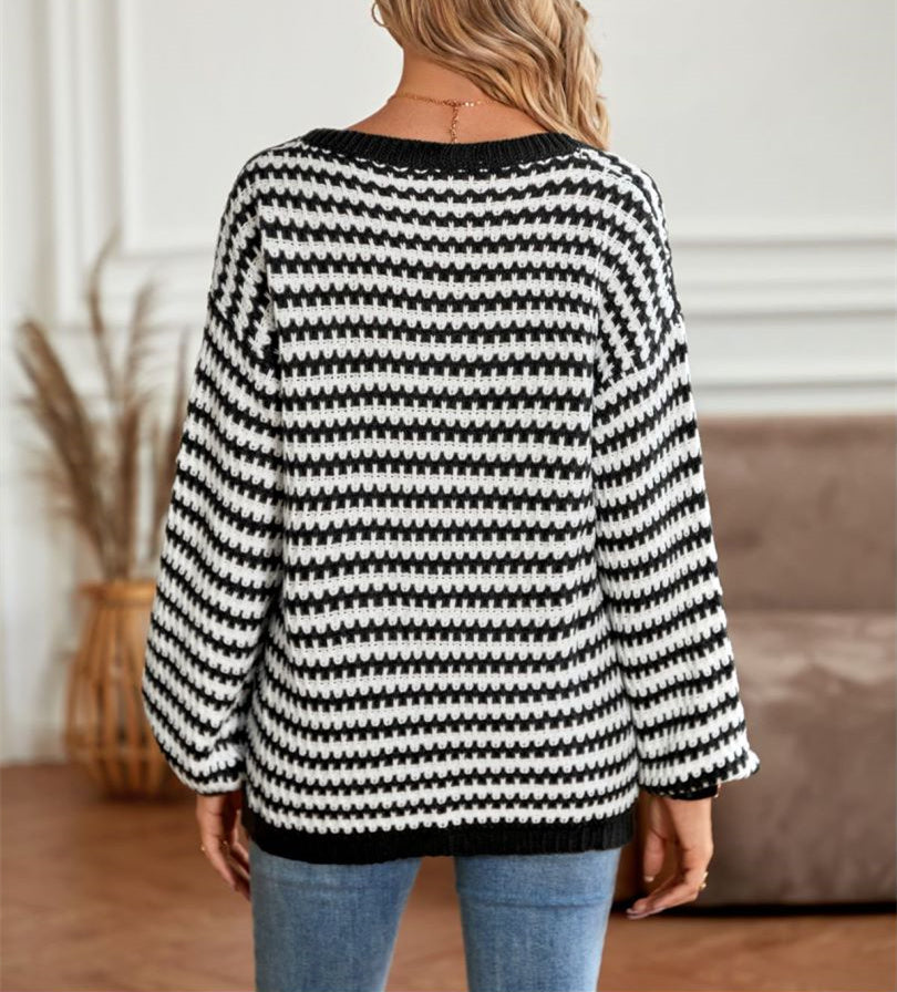 Geometric Striped Pattern Knit Sweater