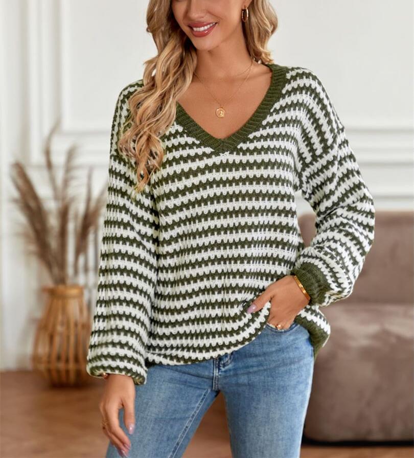 Geometric Striped Pattern Knit Sweater