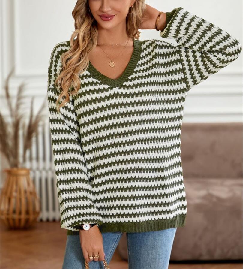 Geometric Striped Pattern Knit Sweater