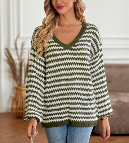 Geometric Striped Pattern Knit Sweater