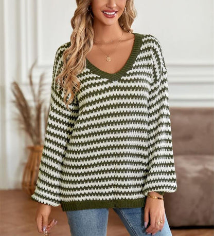 Geometric Striped Pattern Knit Sweater