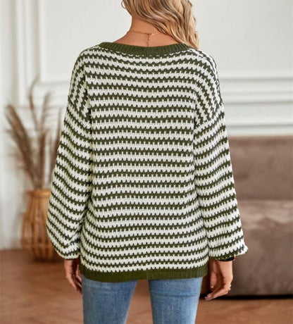 Geometric Striped Pattern Knit Sweater