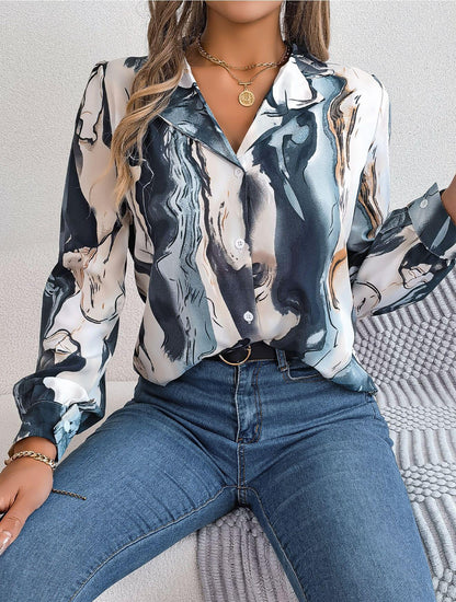 Abstract Print Button Down Shirt