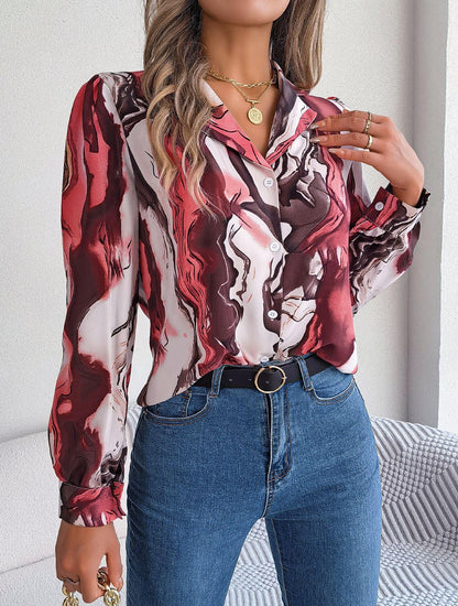Abstract Print Button Down Shirt