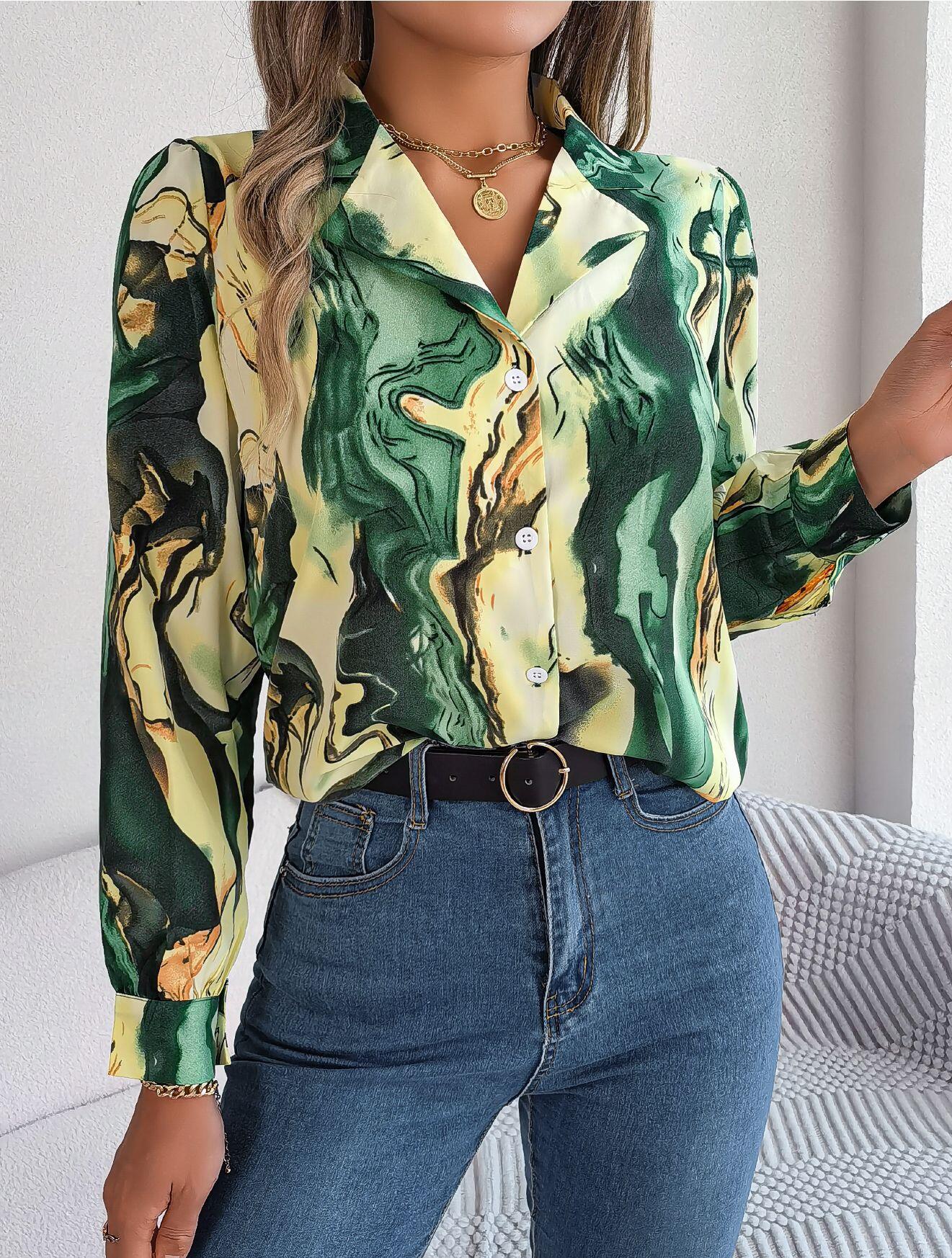 Abstract Print Button Down Shirt