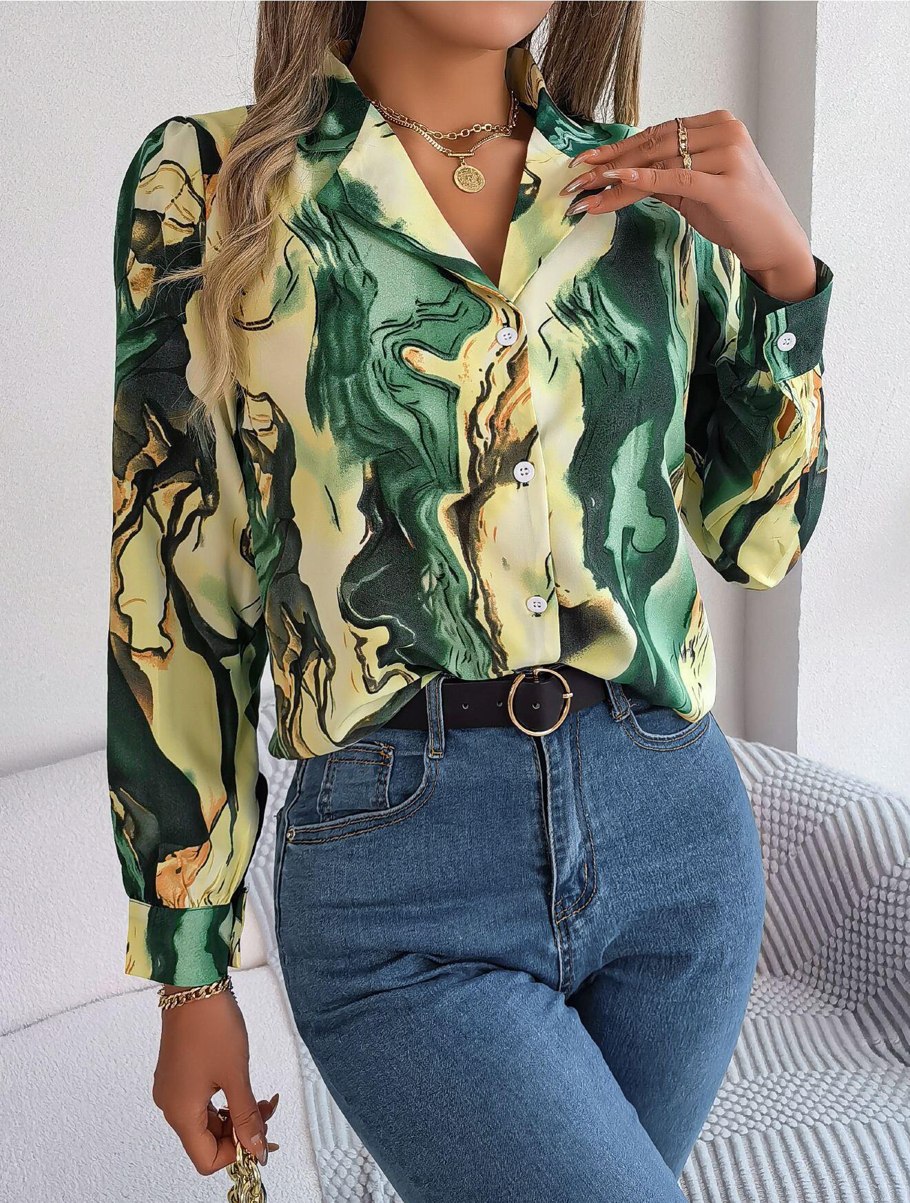 Abstract Print Button Down Shirt