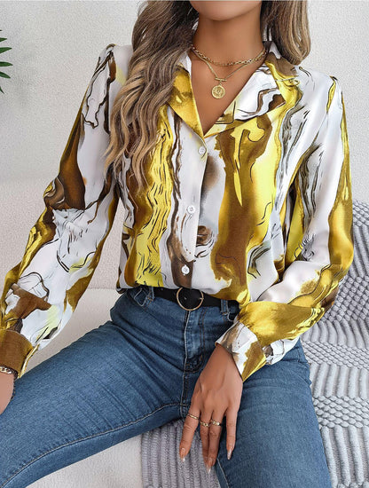 Abstract Print Button Down Shirt