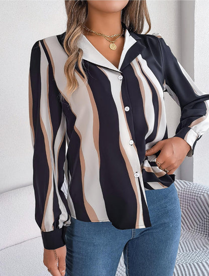 Abstract Striped Print Collared Shirt