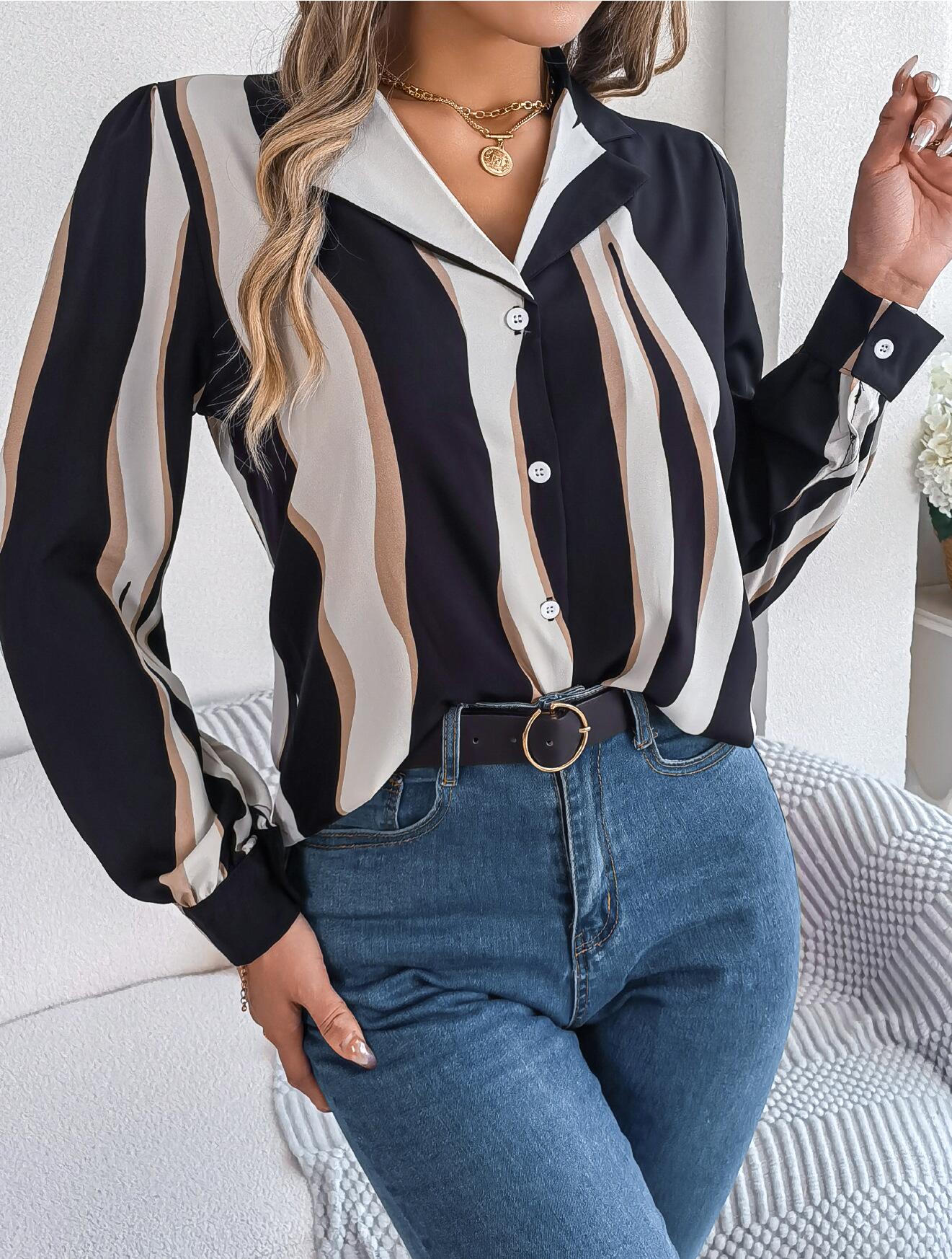 Abstract Striped Print Collared Shirt