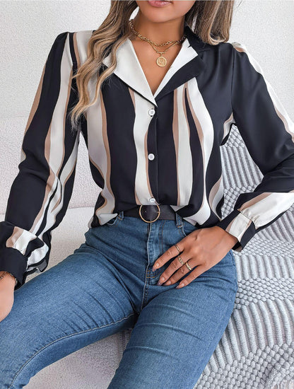 Abstract Striped Print Collared Shirt