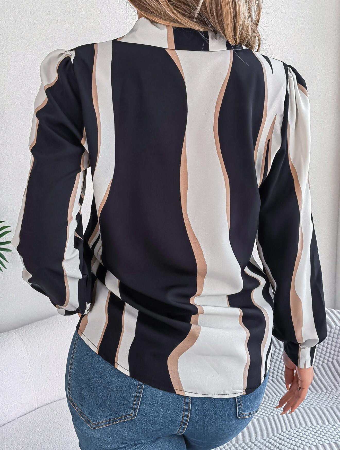 Abstract Striped Print Collared Shirt