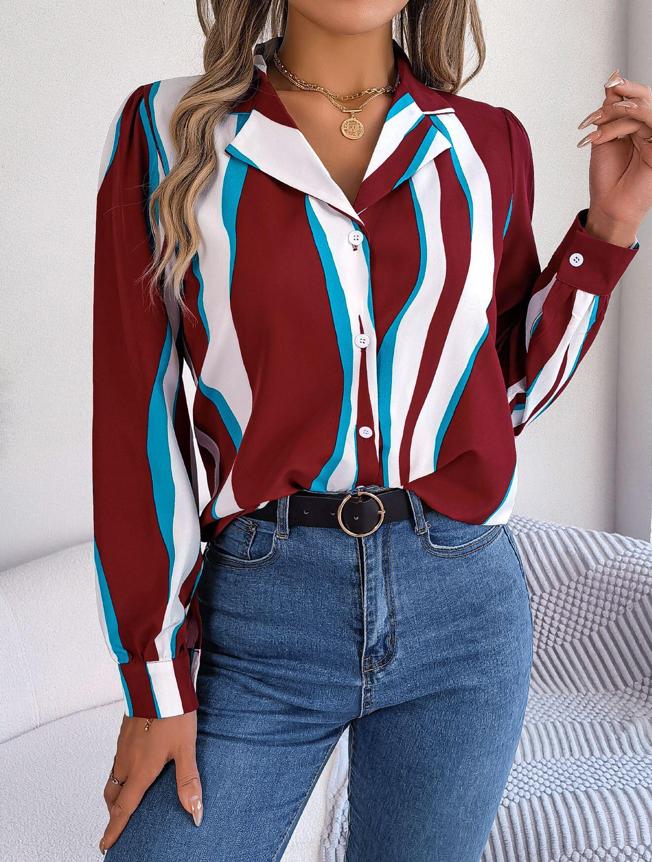 Abstract Striped Print Collared Shirt