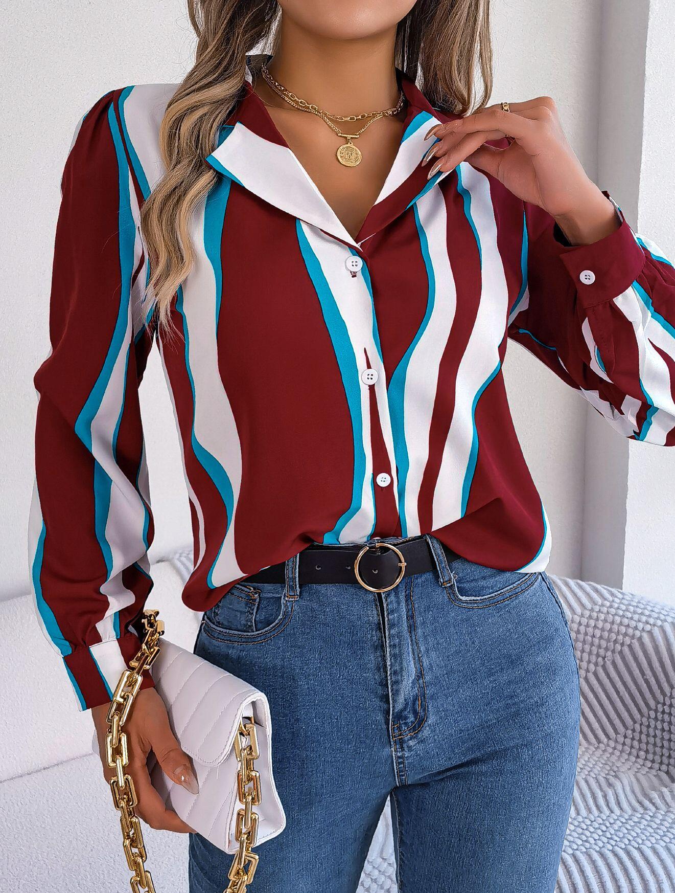 Abstract Striped Print Collared Shirt