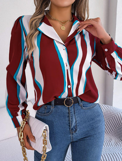 Abstract Striped Print Collared Shirt