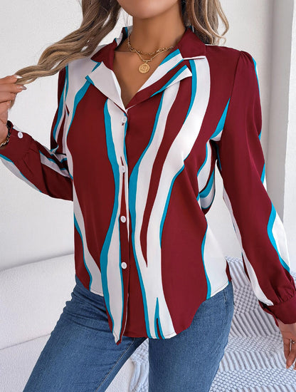 Abstract Striped Print Collared Shirt