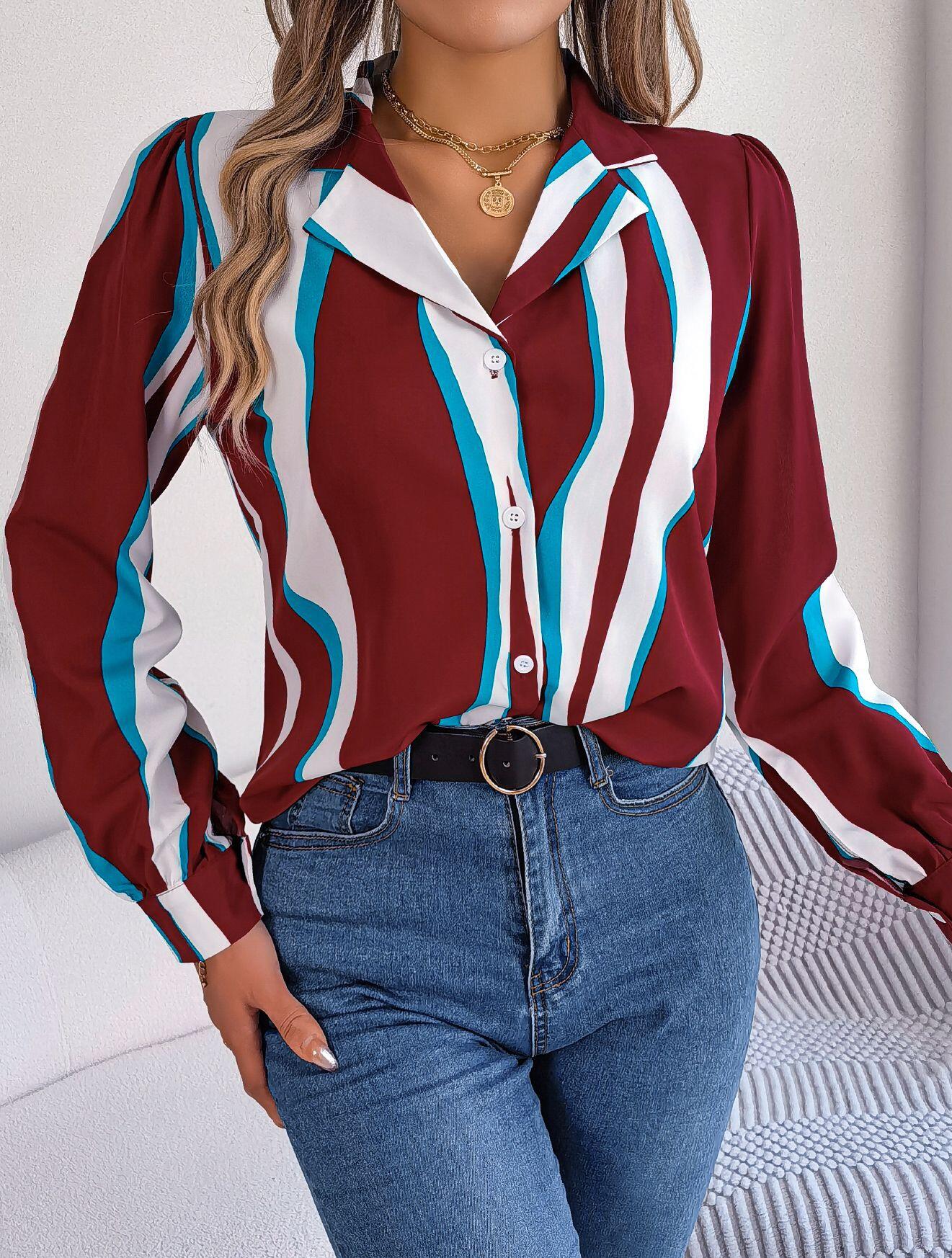 Abstract Striped Print Collared Shirt