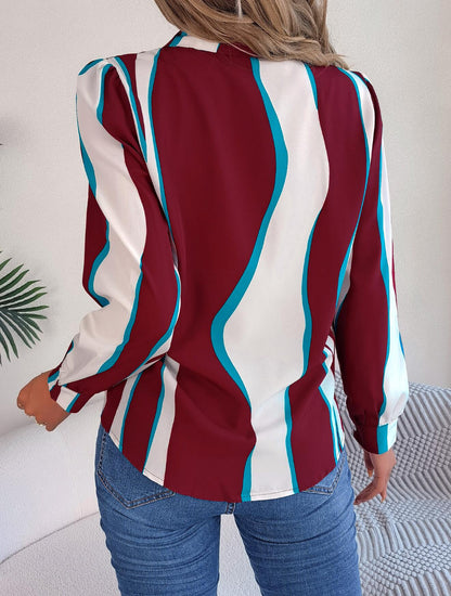 Abstract Striped Print Collared Shirt